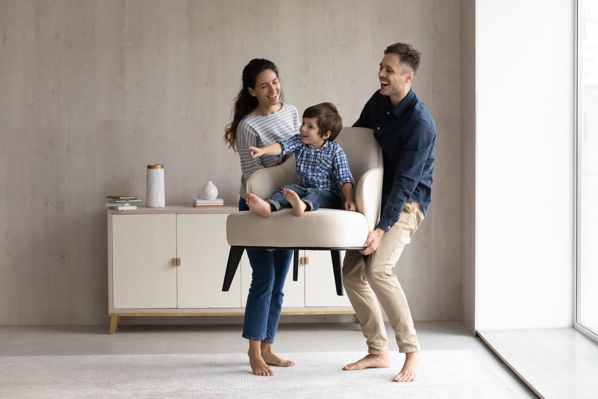 family playing with chair