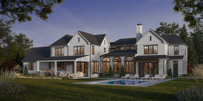 Back yard with pool and covered outdoor room at 90 Essex in Tenafly NJ