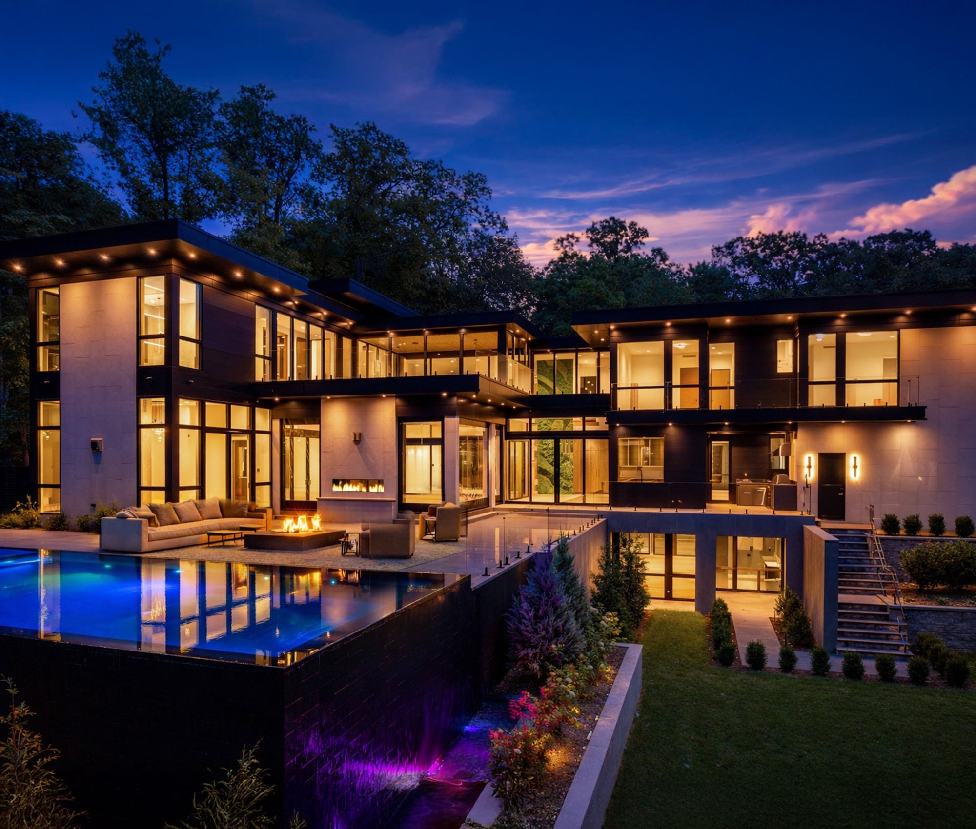 388 Morrow Back Yard Night Fireplaces