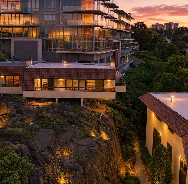 Cliffhouse Sunset view over modern cliffside apartments