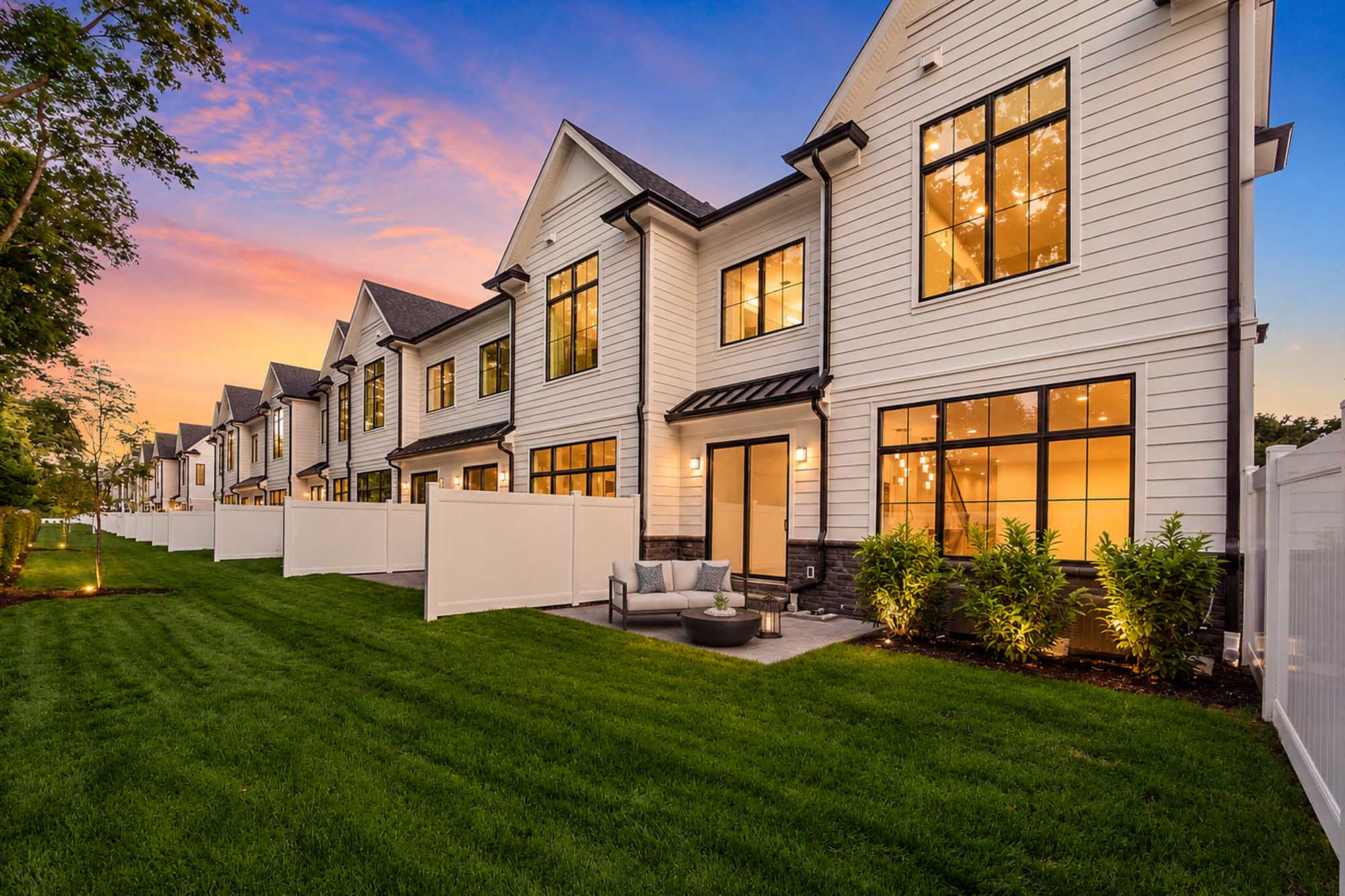 1 Suburban townhouses at sunset glow
