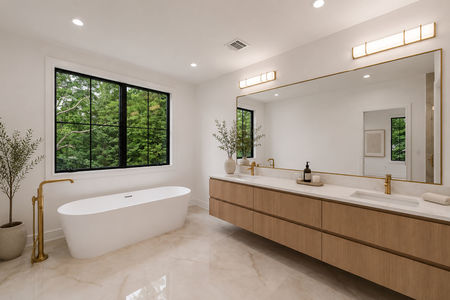 17 Modern minimalist bathroom with nature view