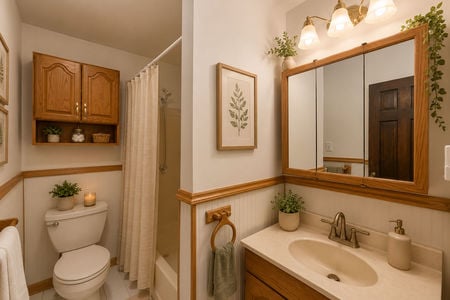 37. 135 Skyline Lakes Dr. Cozy farmhouse bathroom with wooden accents