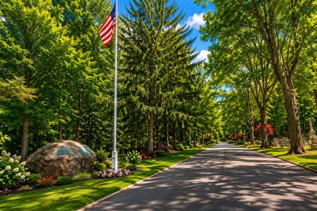 4. 18 Monument Serene tree-lined drive with flag