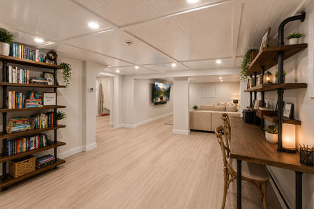 50. 18 Monument Cozy modern rec room with industrial accents