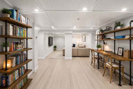 51. 18 Monument Cozy industrial-style basement living space