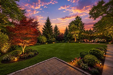 55. 18 Monument Serene sunset in a vibrant backyard garden