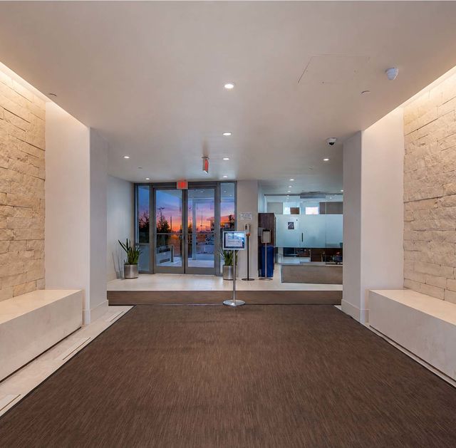 One Hudson Park lobby at dusk