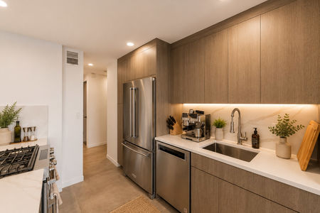 11. 2200 N Central Modern minimalist kitchen with cozy warmth