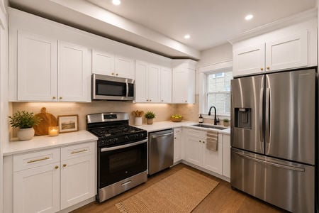 12. 69 E Clinton #A Modern farmhouse kitchen with warm lighting