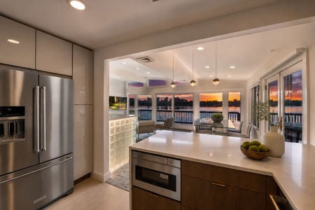 17. 35 Shore Modern kitchen with sunset waterfront view