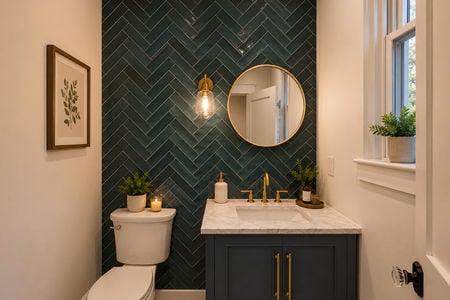 17 69 E Clinton #A Chic modern bathroom with teal accents