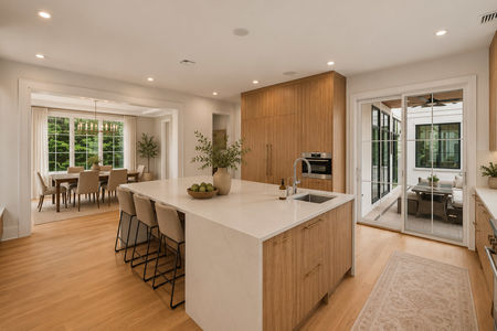 18. 14 Allison Modern open kitchen with dining and patio