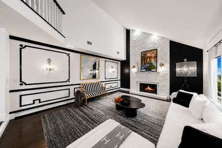 21. 5 Gates Pl. Modern monochrome living room with fireplace