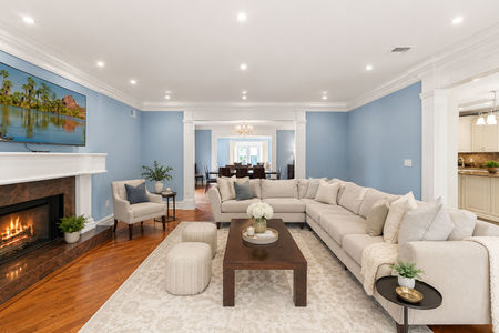 24. 335 Riverdale Modern living room with cozy fireplace