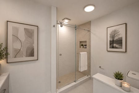 27. 35 Shore Modern minimalist bathroom with abstract art