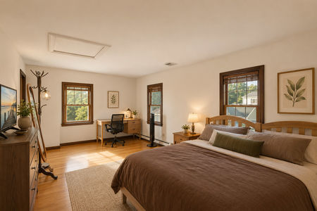 31. 933 River Rd. Cozy minimalist bedroom with warm light