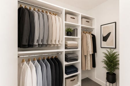 32. 35 Shore Minimalist walk-in closet with natural accents