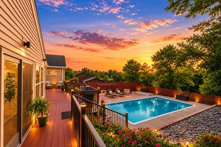 44. 933 River Rd. Twilight poolside elegance at sunset