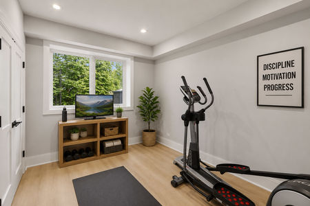 47. 14 Allison Minimalist home workout space with greenery
