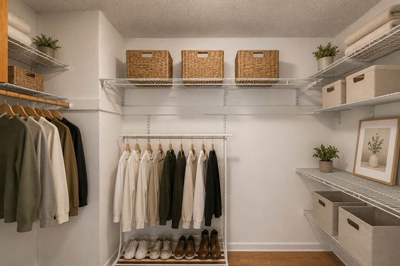 5 Kings Minimalist neutral walk-in closet design
