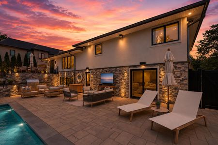 53. 35 Jane Modern backyard oasis at twilight