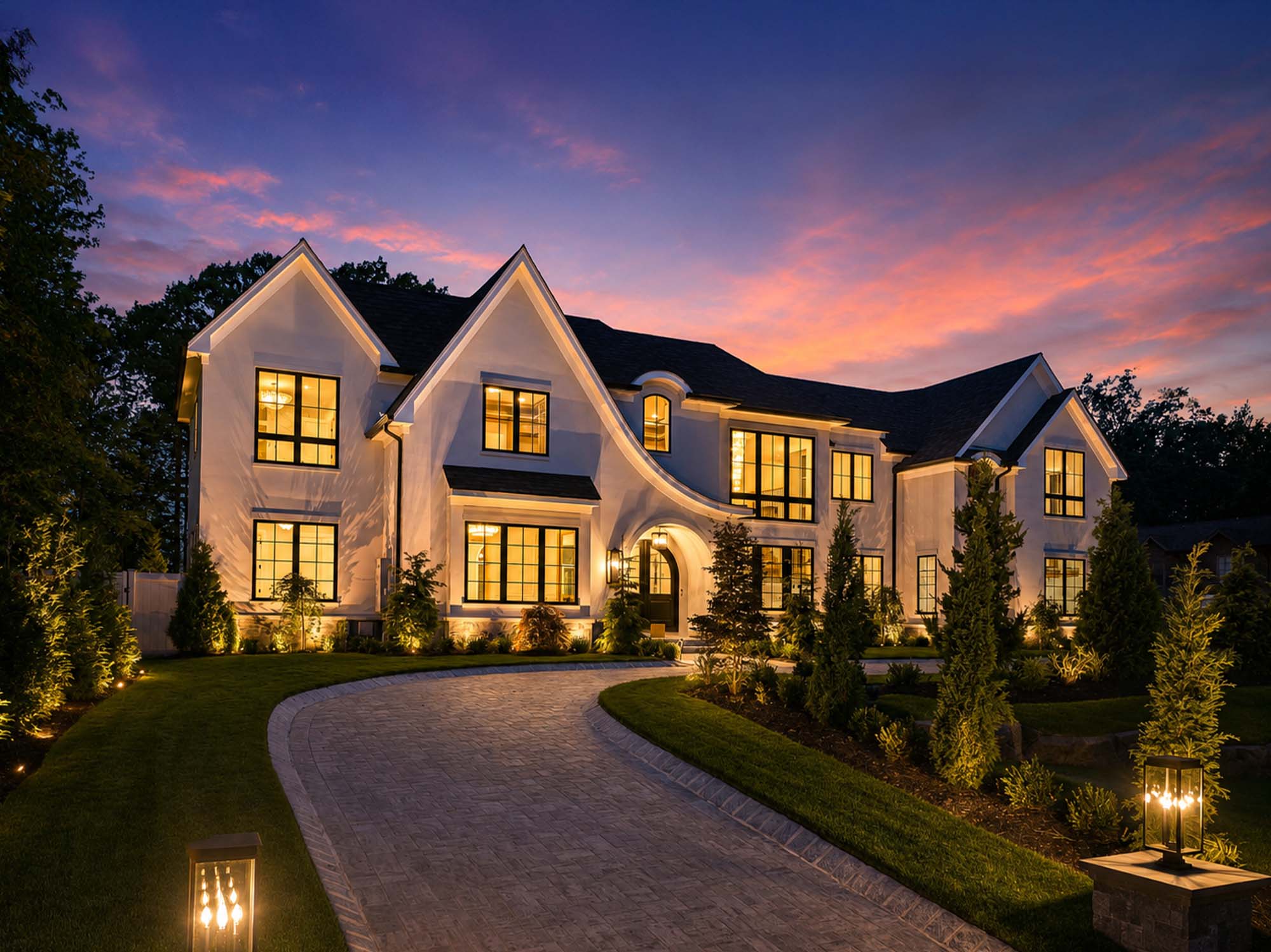 90 Essex Dr, Tenafly NJ Exterior at Twilight