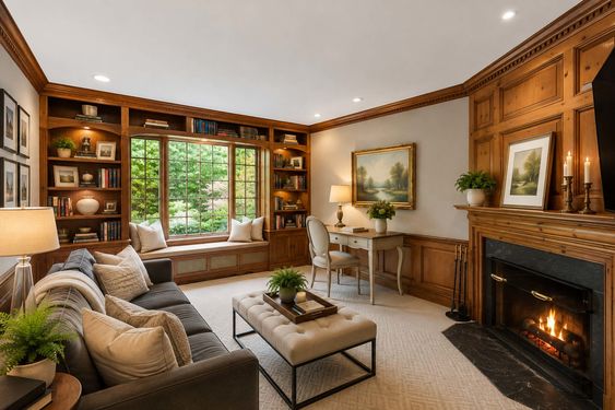 0.38 16 N Brae Cozy Wood-Paneled Library Living Room
