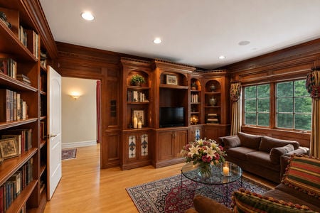 0.38 38 Bridle Way Saddle River NJ Luxurious Wood-Paneled Living Room Library