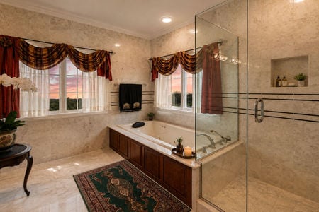0.40a 38 Bridle Way Saddle River NJ Warm Marble Bathroom at Sunset