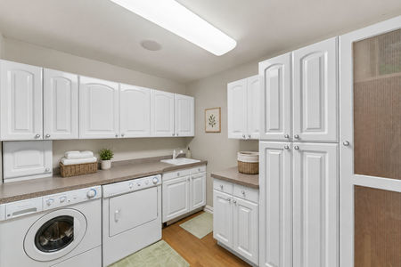 0.46b 38 Bridle Way Saddle River NJ Bright Modern Laundry Room with Wicker Accents