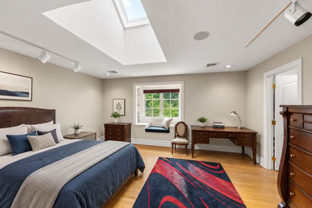 0.49d 38 Bridle Way Saddle River NJ Modern Bedroom with Skylight and Navy Accents