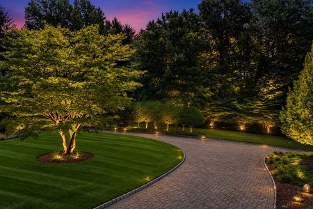 0.61 38 Bridle Way Saddle River NJ Twilight Driveway with Golden Uplighting