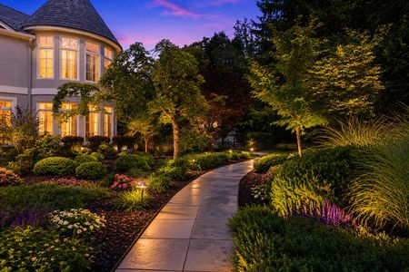 0.67 38 Bridle Way Saddle River NJ Twilight Garden Pathway Beside a Grand Home