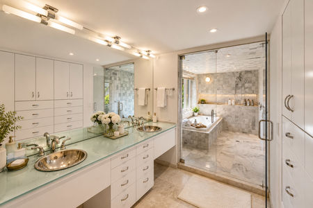 29. 23 Shore Luxurious Mint-Glass Spa Bathroom