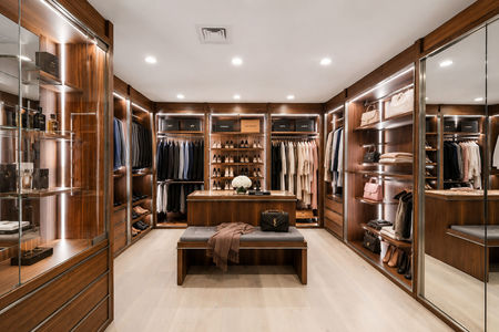 36. 1 Lambs Luxurious Symmetrical Designer Walk-In Closet