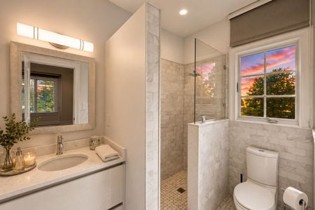 48. 108 Briarwood Sunset Glow in a Modern Marble Bathroom