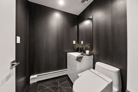 50. 1 Lambs Moody Charcoal Minimalist Powder Room