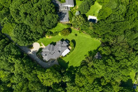 59. 1 Lambs Aerial View of Woodland Estate and Pool