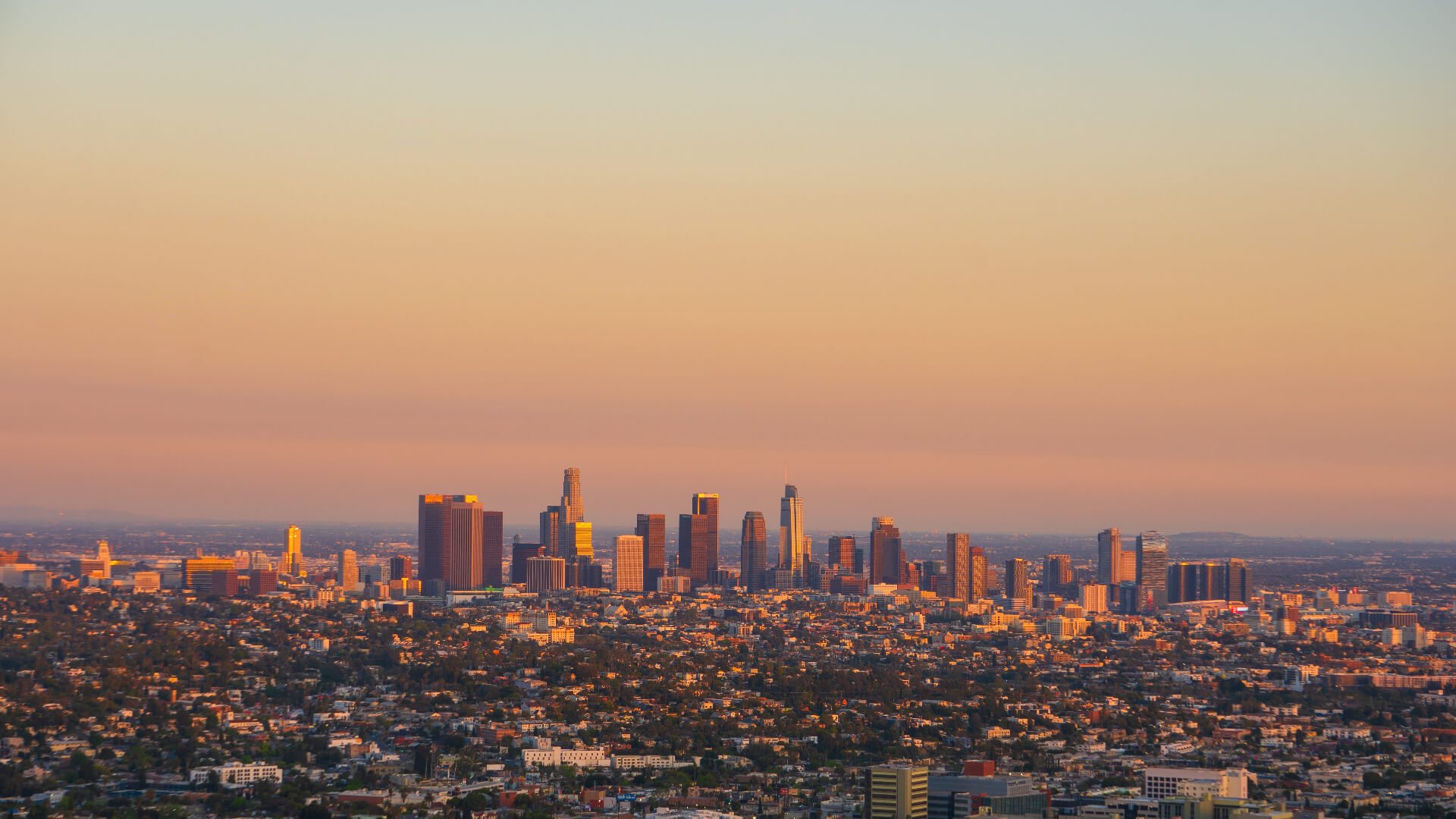 Beverly hills downtown skyline at sunset, Los Angeles, California, USA (medium)
