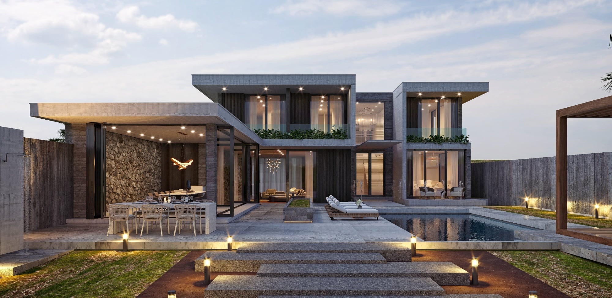 3d render villa house exterior view