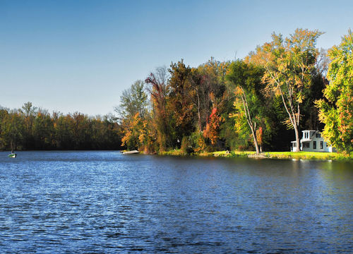 liverpool, ny - The Seneca River leading into Onondaga Lake in Liverpool, New York om a beautiful autumn day (large)