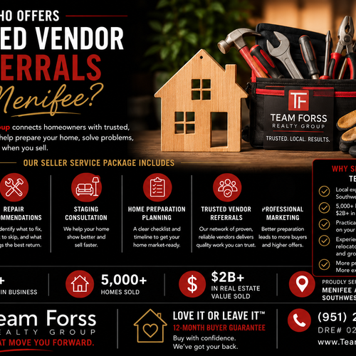 Who offers trusted vendor referrals in Menifee?