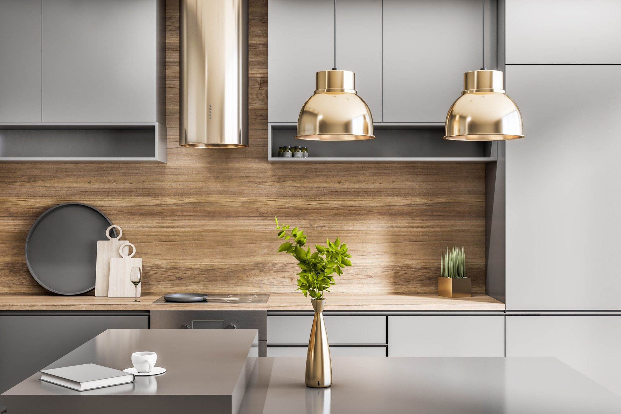 modern kitchen gold accents