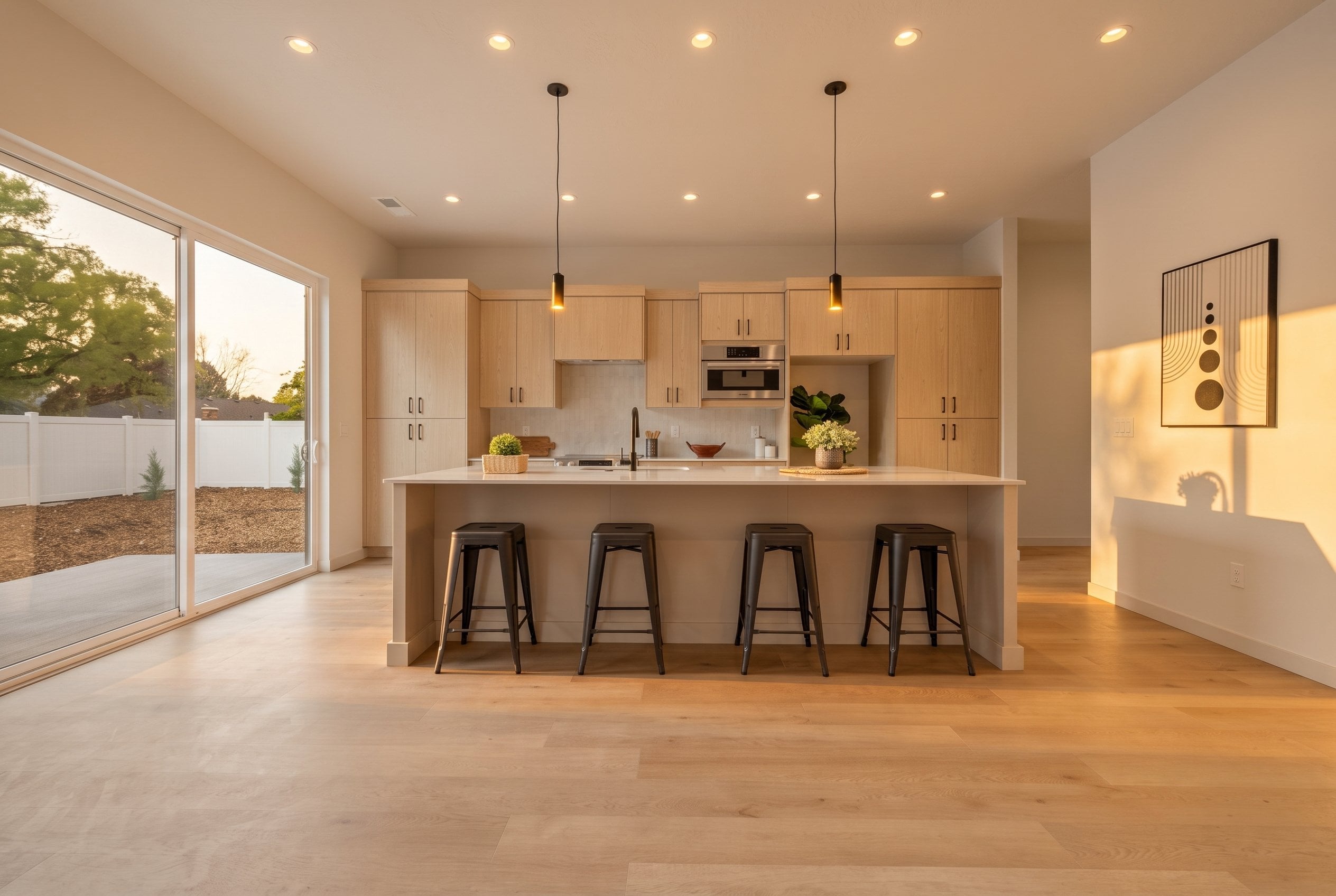 Quartz kitchen island with seating for four