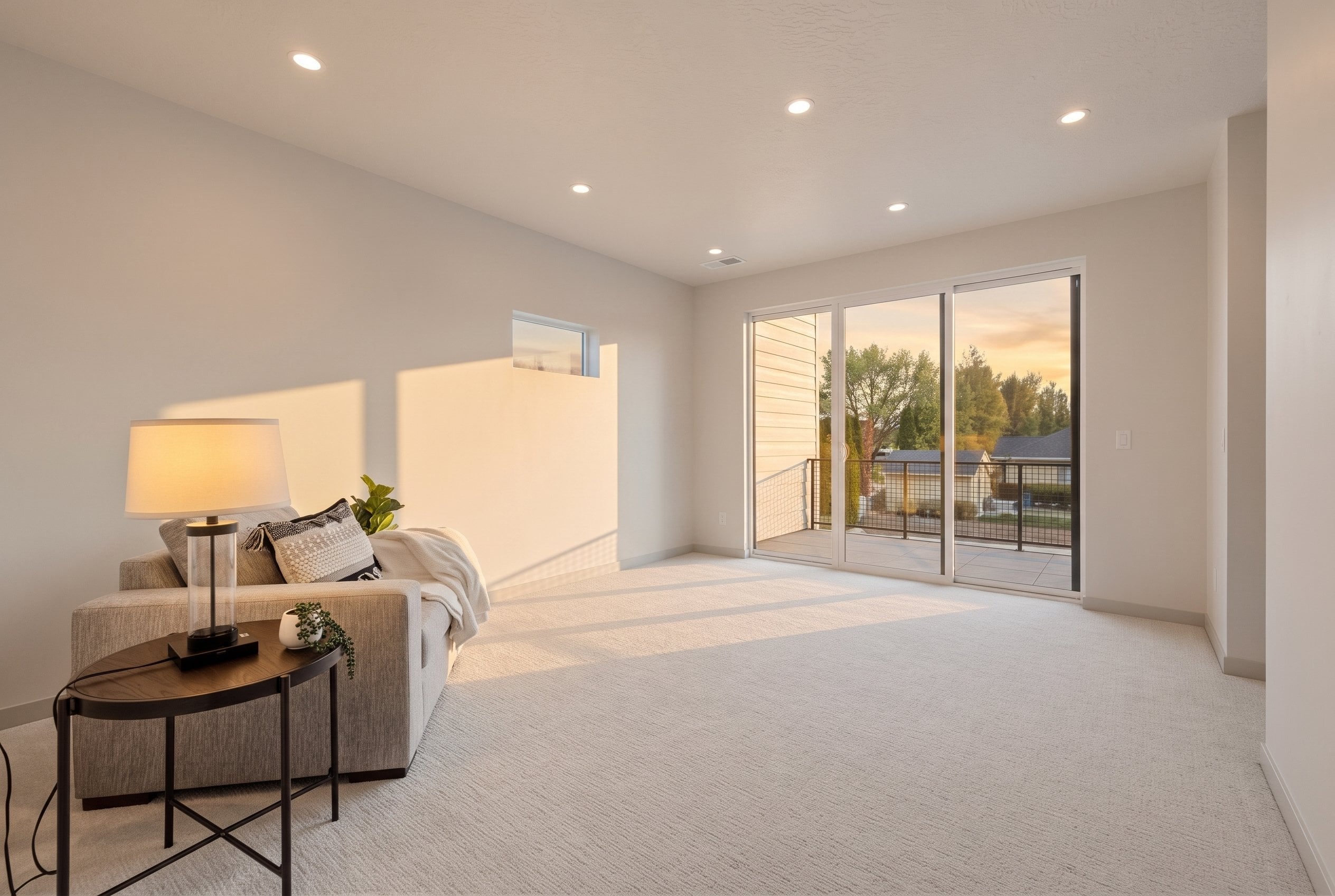 Upstairs bonus room with deck access at sunset