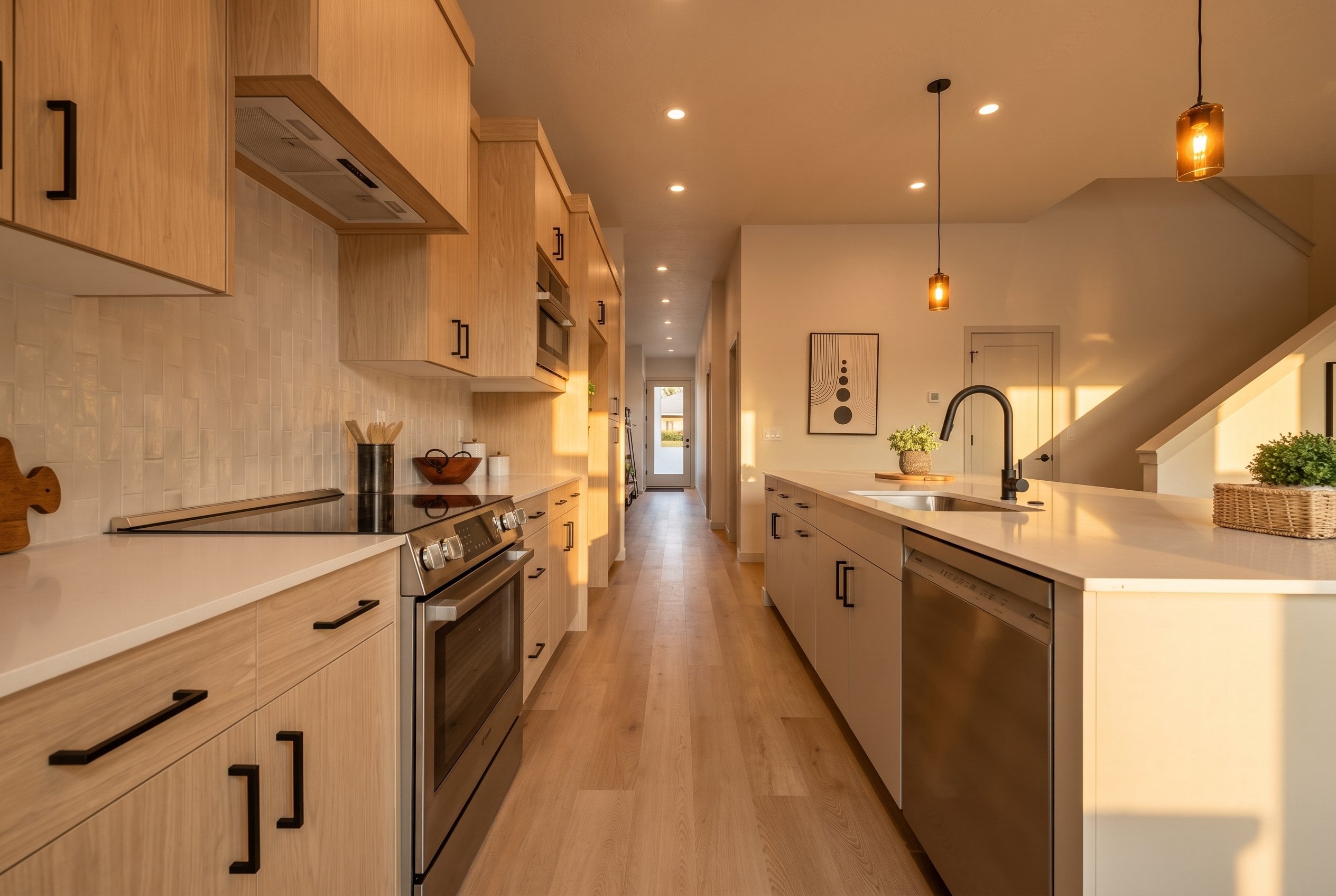White oak kitchen with quartz counters