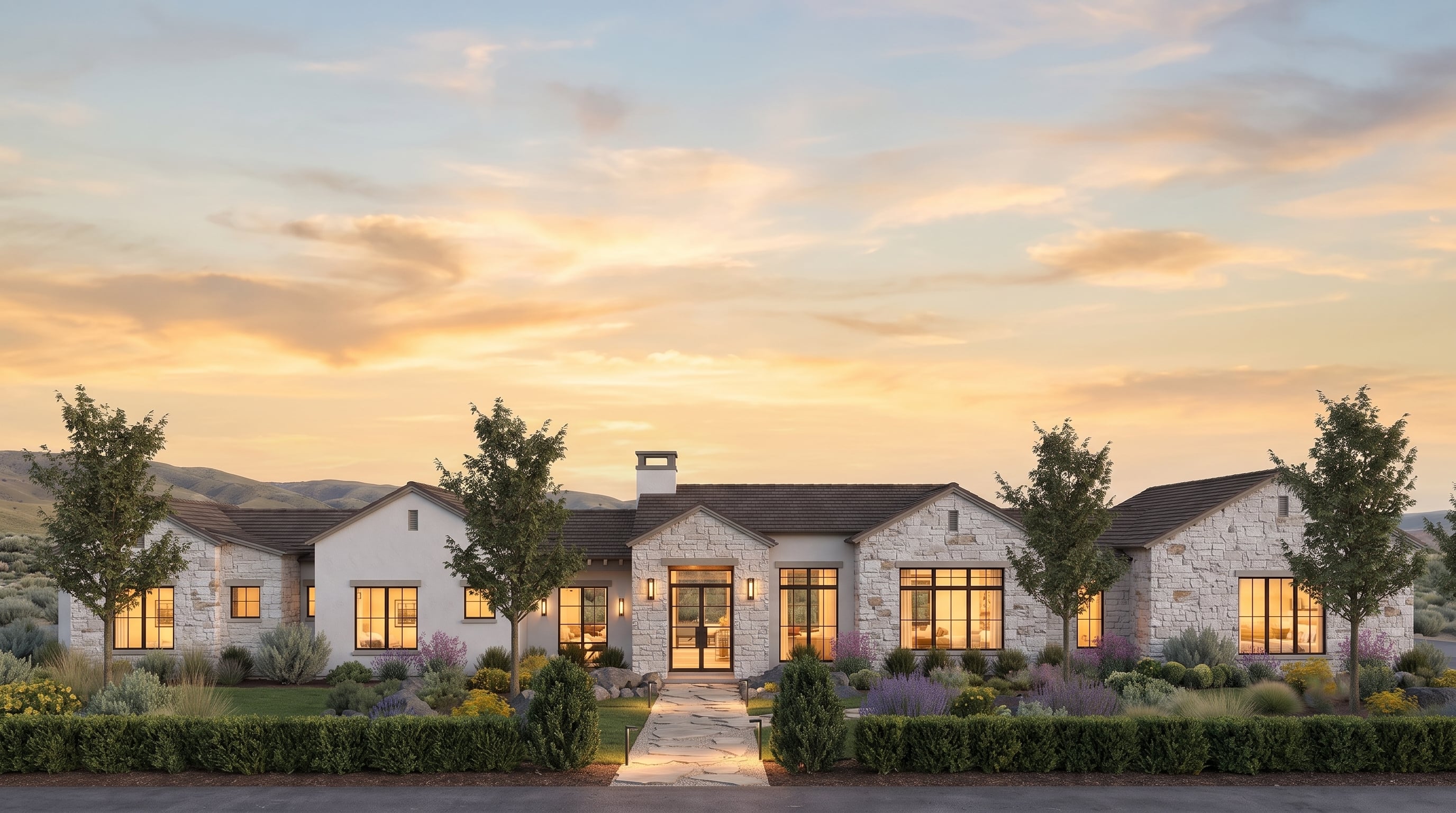 Front elevation at golden hour