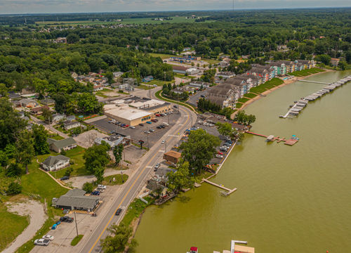 lakeside town aerial view