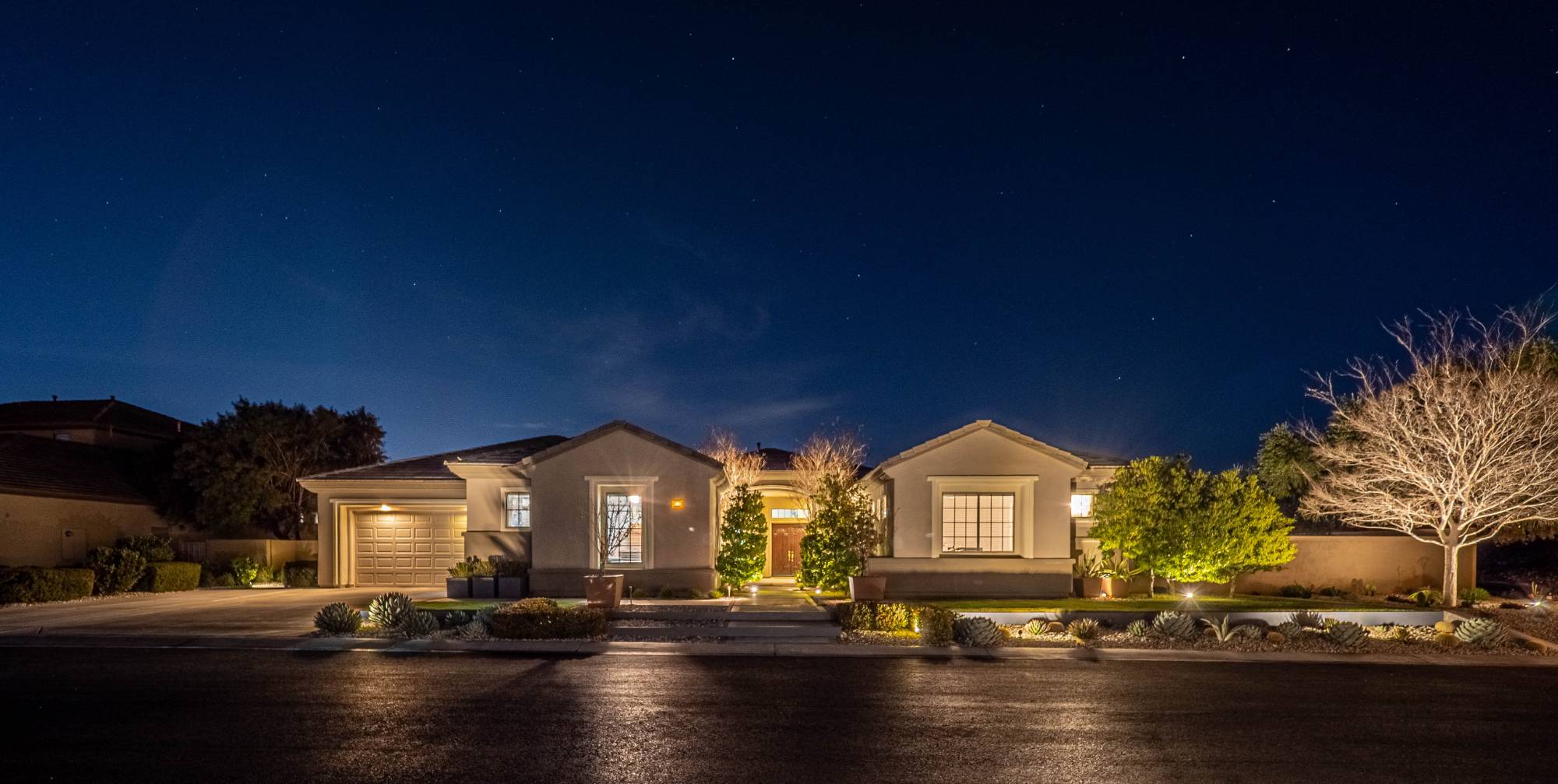 modern suburban house night